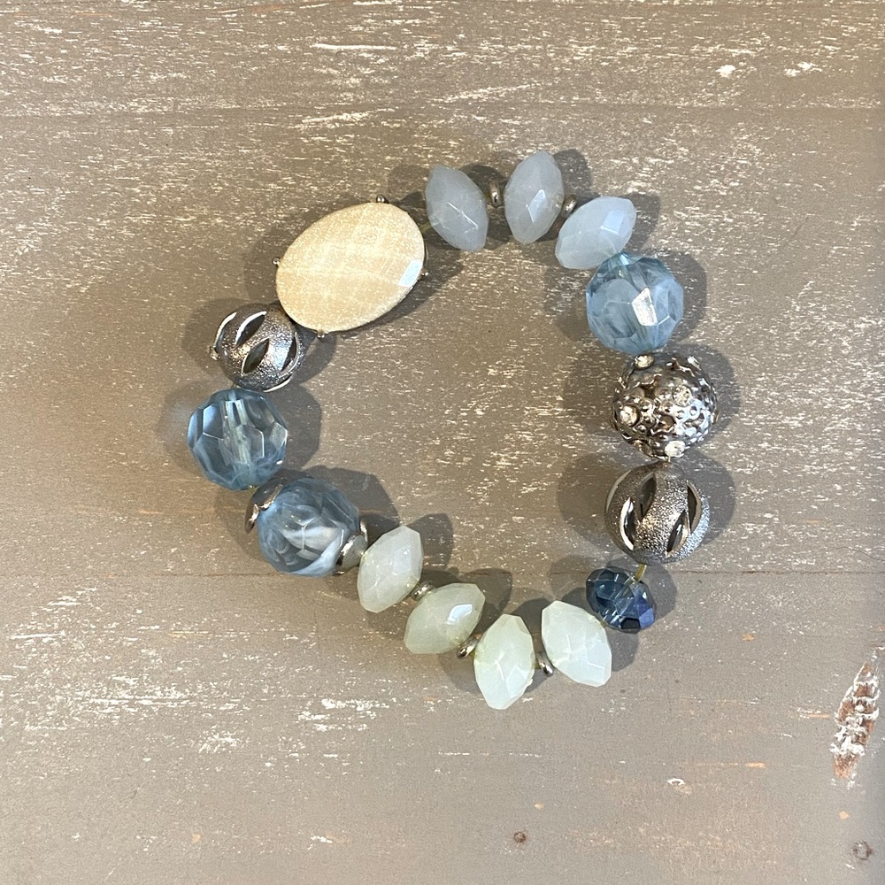 Blue Crystal Rock Statement Stretch Bracelet New … - image 1